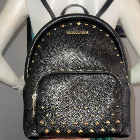 Michael Kors Black Leather Backpack Bag studs - Picture 2 of 10